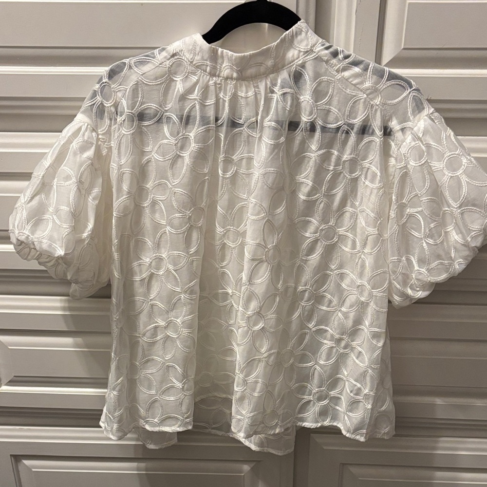 Gracia Sheer Embroidered White Blouse